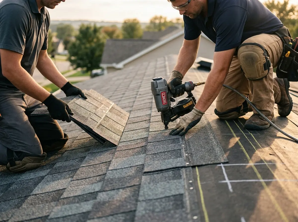 Professional roofer working on a residential roof in Joppatowne